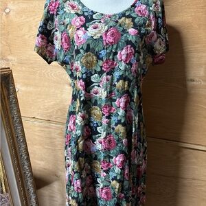Vintage 90s Floral Short Sleeve Maxi Dress